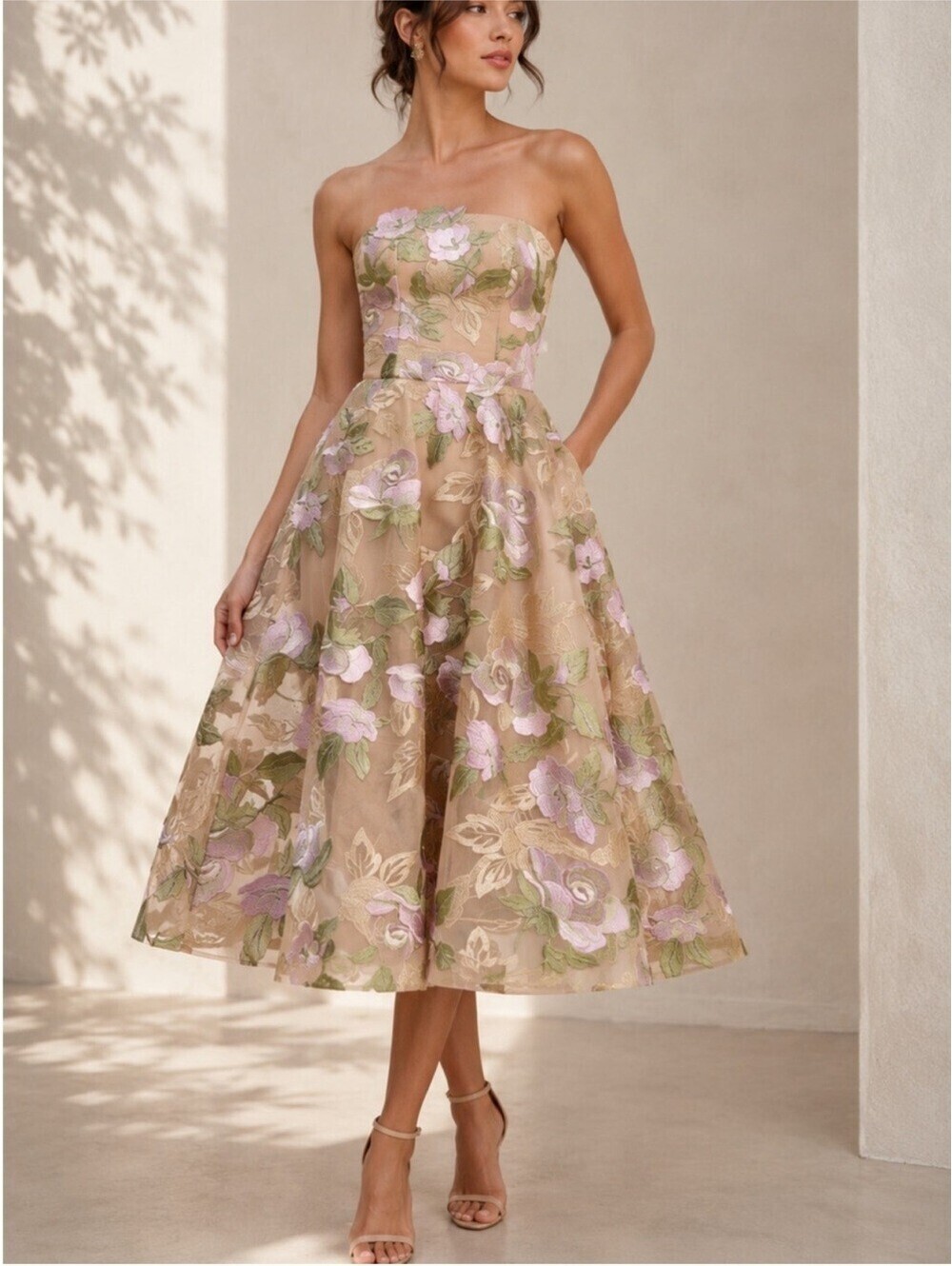 NEW Helsi Noemi Embroidered Floral Strapless Cocktail Dress Sz XL #MD2664